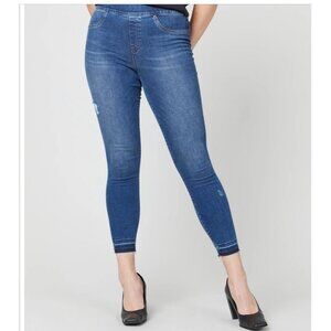 SPANX Pull-On Distressed Ankle Skinny Jeans Medium Blue Wash‎ Size Small